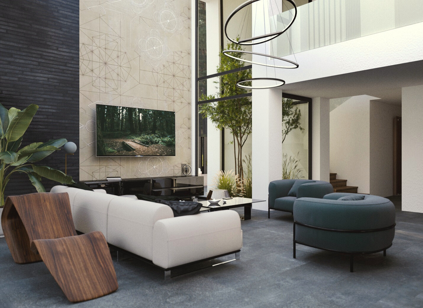 Sufragerie a unei vile moderne, de lux, cu mobilier sofisticat.