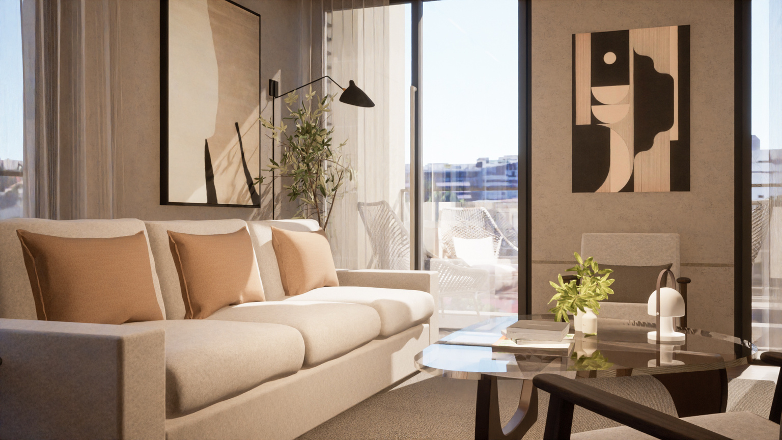 Living in stil mid century cu mobilier de designer celebru.